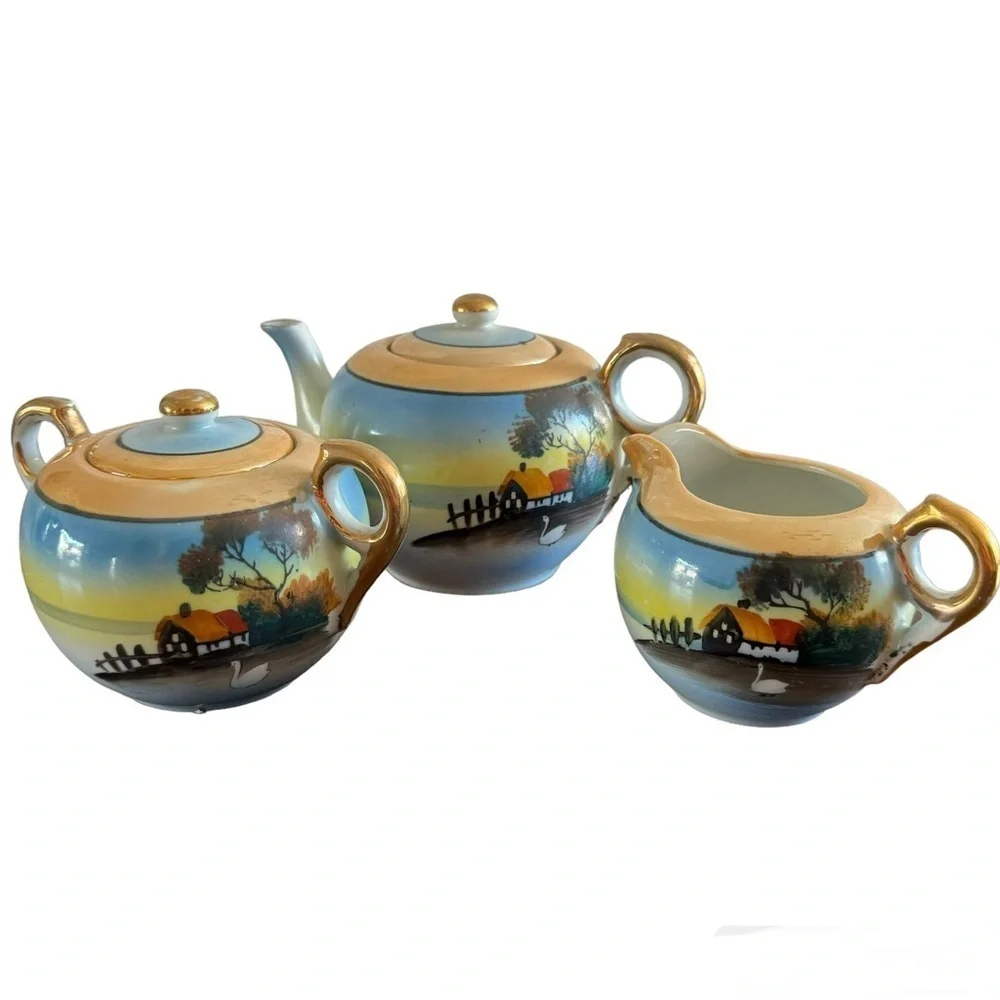 Vintage Lusterware Swan 3Pc Tea Set 1940’s 1950’s